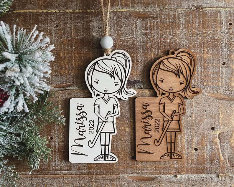Digital download Field hockey girl svg ornament file for Glowforge and laser cutters  SVG FILE ONLY